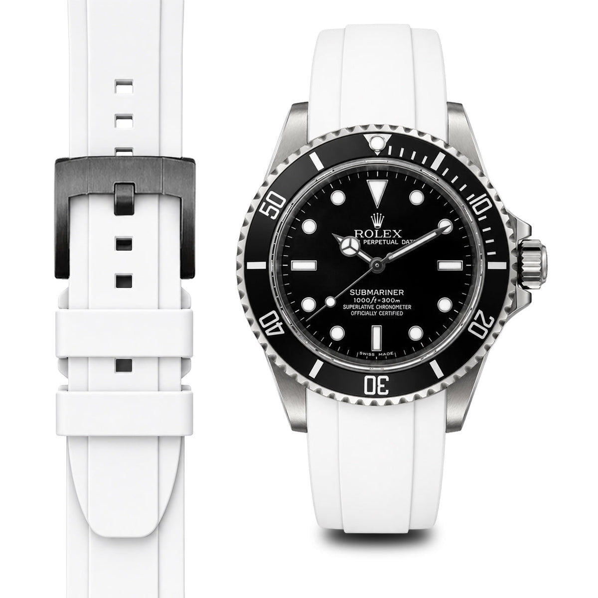 Gebogenes Kautschukarmband für Rolex Submariner No-Date mit Dornschließe