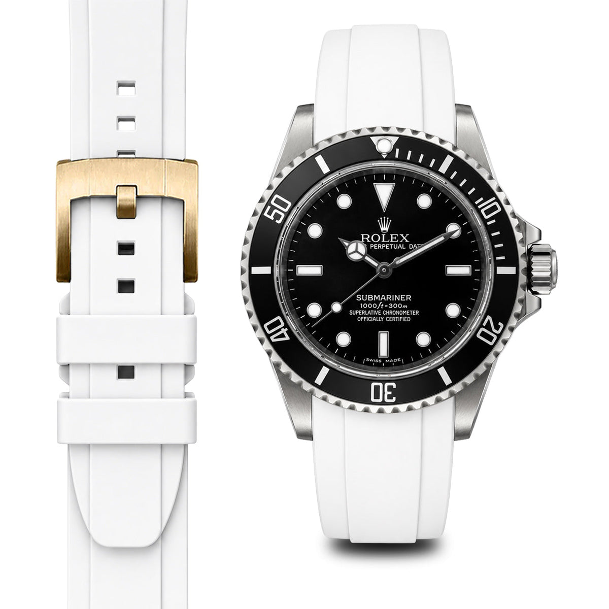 Gebogenes Kautschukarmband für Rolex Submariner No-Date mit Dornschließe