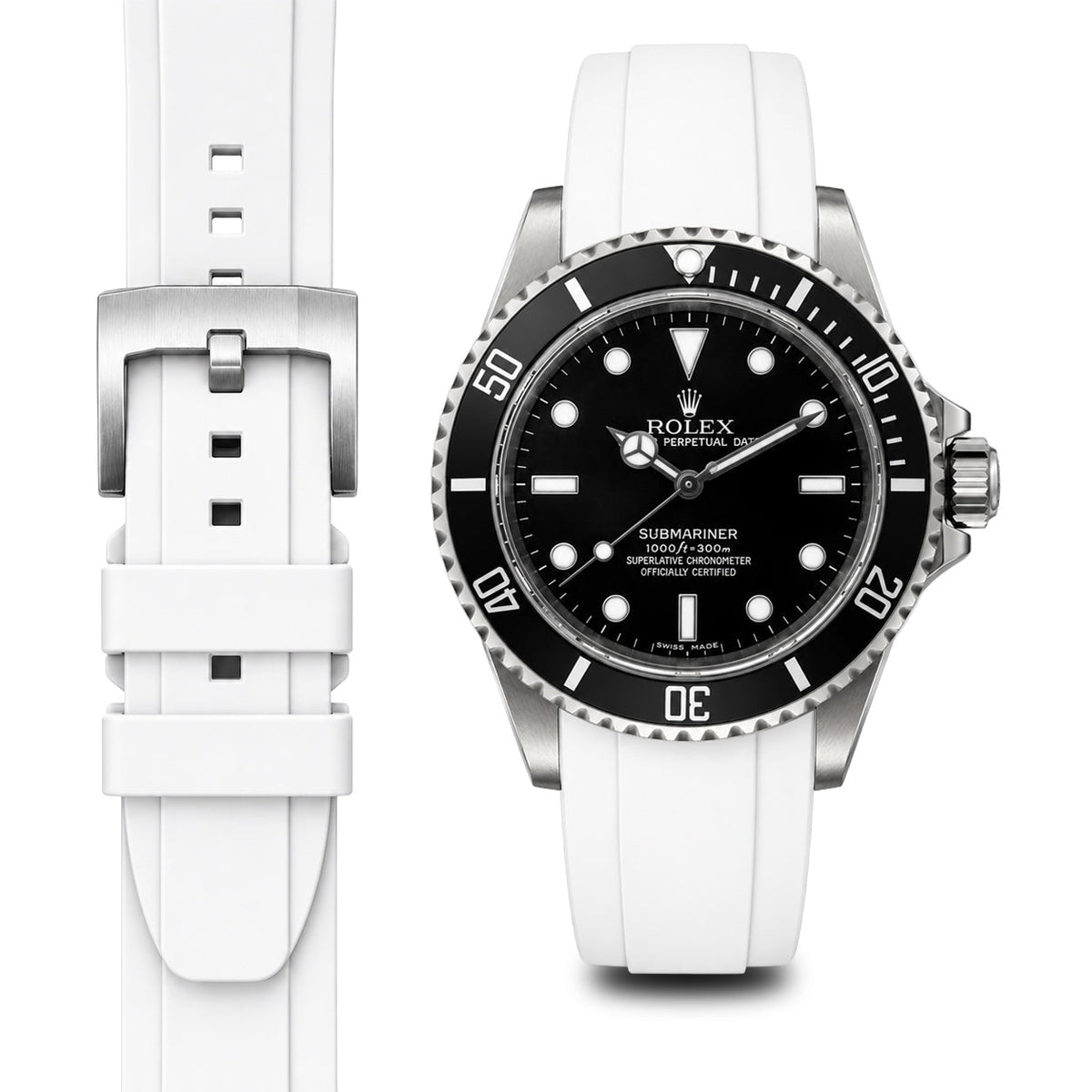 Gebogenes Kautschukarmband für Rolex Submariner No-Date mit Dornschließe