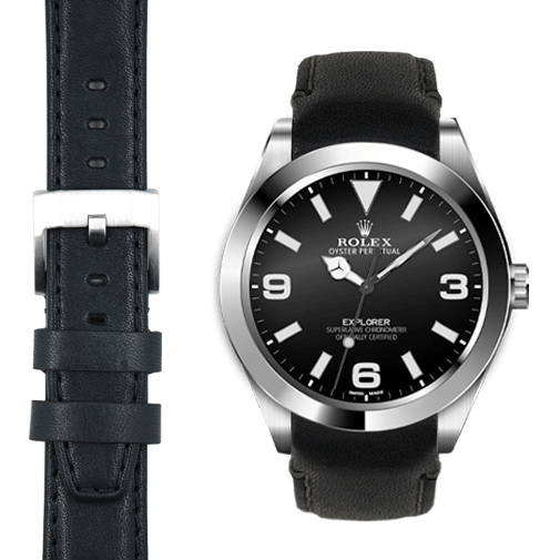 Lederarmband mit gebogenem Ende für Rolex Explorer I mit Dornschließe