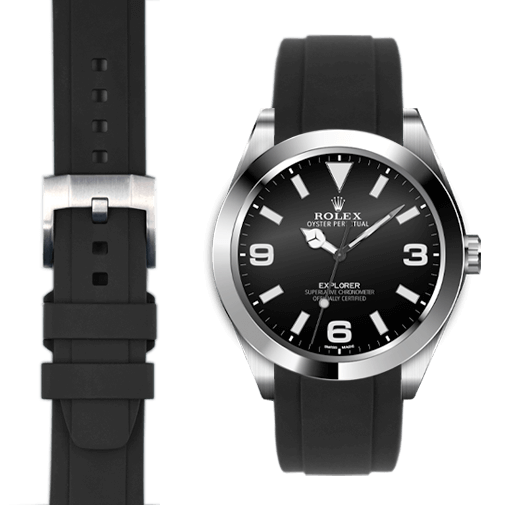 Gewölbtes Kautschukarmband für Rolex Explorer I mit Dornschließe