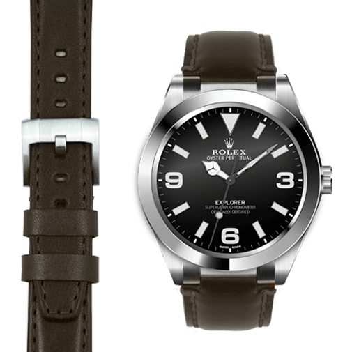 Stahl-Endstück-Lederarmband für Rolex Explorer I mit Dornschließe
