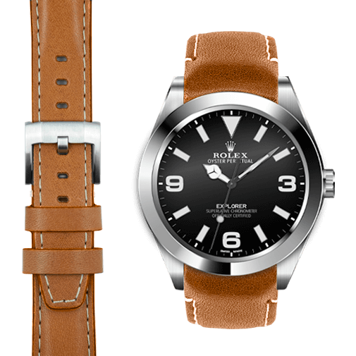 Lederarmband mit gebogenem Ende für Rolex Explorer I mit Dornschließe