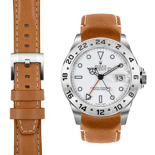 Lederarmband mit gebogenen Enden für Rolex Explorer II mit Dornschließe