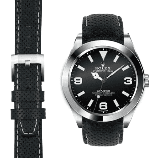 Gewölbtes Rennlederarmband für Rolex Explorer I mit Dornschließe