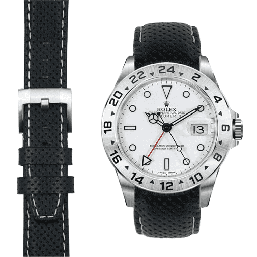 Gebogenes Lederarmband für Rolex Explorer II mit Dornschließe