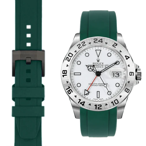 Gebogenes Kautschukarmband für Rolex Explorer II mit Dornschließe