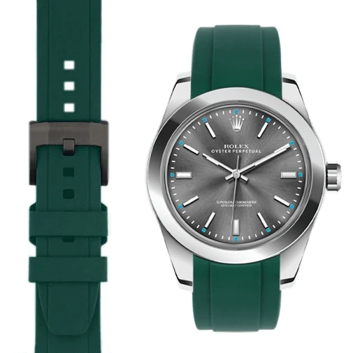 Kautschukarmband mit gebogenem Ende für Rolex Oyster Perpetual 39mm mit Dornschließe