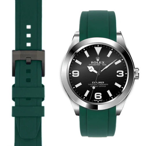 Gewölbtes Kautschukarmband für Rolex Explorer I mit Dornschließe