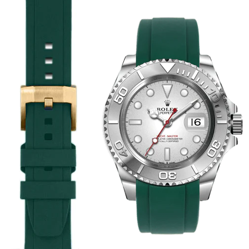 Kautschukarmband mit gebogenem Ende für Rolex Yacht-Master mit Dornschließe
