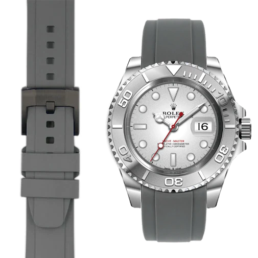 Kautschukarmband mit gebogenem Ende für Rolex Yacht-Master mit Dornschließe
