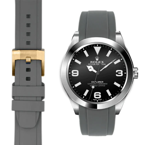 Gewölbtes Kautschukarmband für Rolex Explorer I mit Dornschließe