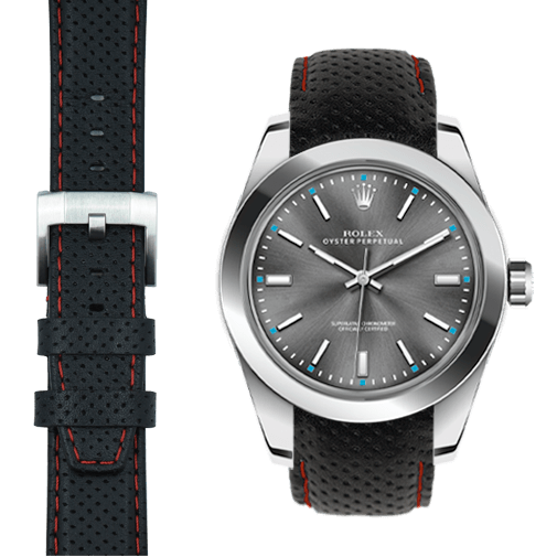 Gebogenes Rennlederarmband für Rolex Oyster Perpetual 39mm mit Dornschließe