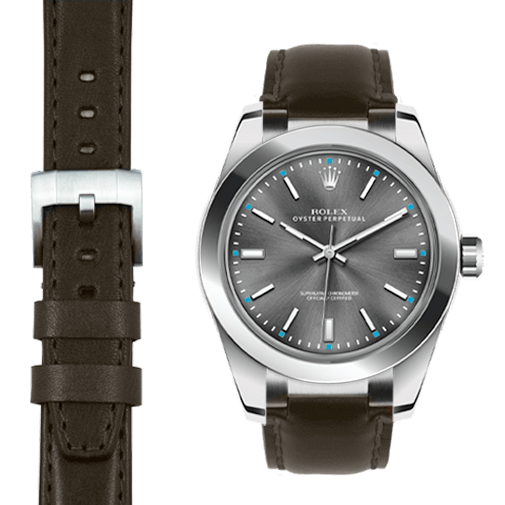 Stahlendstück-Lederarmband für Rolex Oyster Perpetual 39mm mit Dornschließe