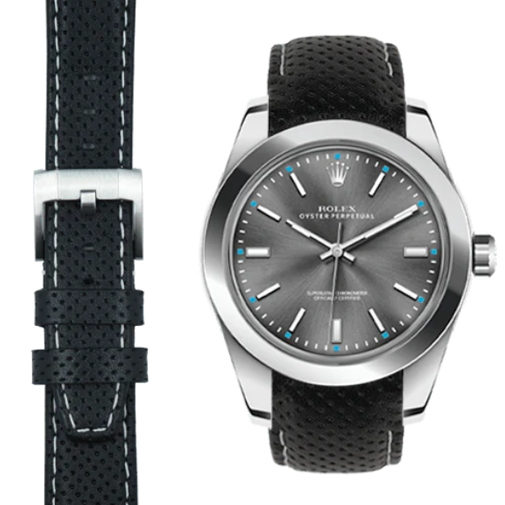 Gebogenes Rennlederarmband für Rolex Oyster Perpetual 39mm mit Dornschließe