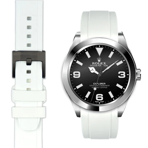 Gewölbtes Kautschukarmband für Rolex Explorer I mit Dornschließe
