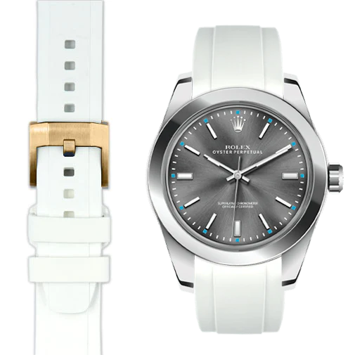 Kautschukarmband mit gebogenem Ende für Rolex Oyster Perpetual 39mm mit Dornschließe